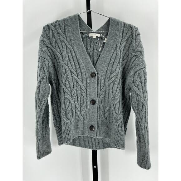 Vince Interlocking Grey Cable Cardigan Size XS - Picture 2 of 4